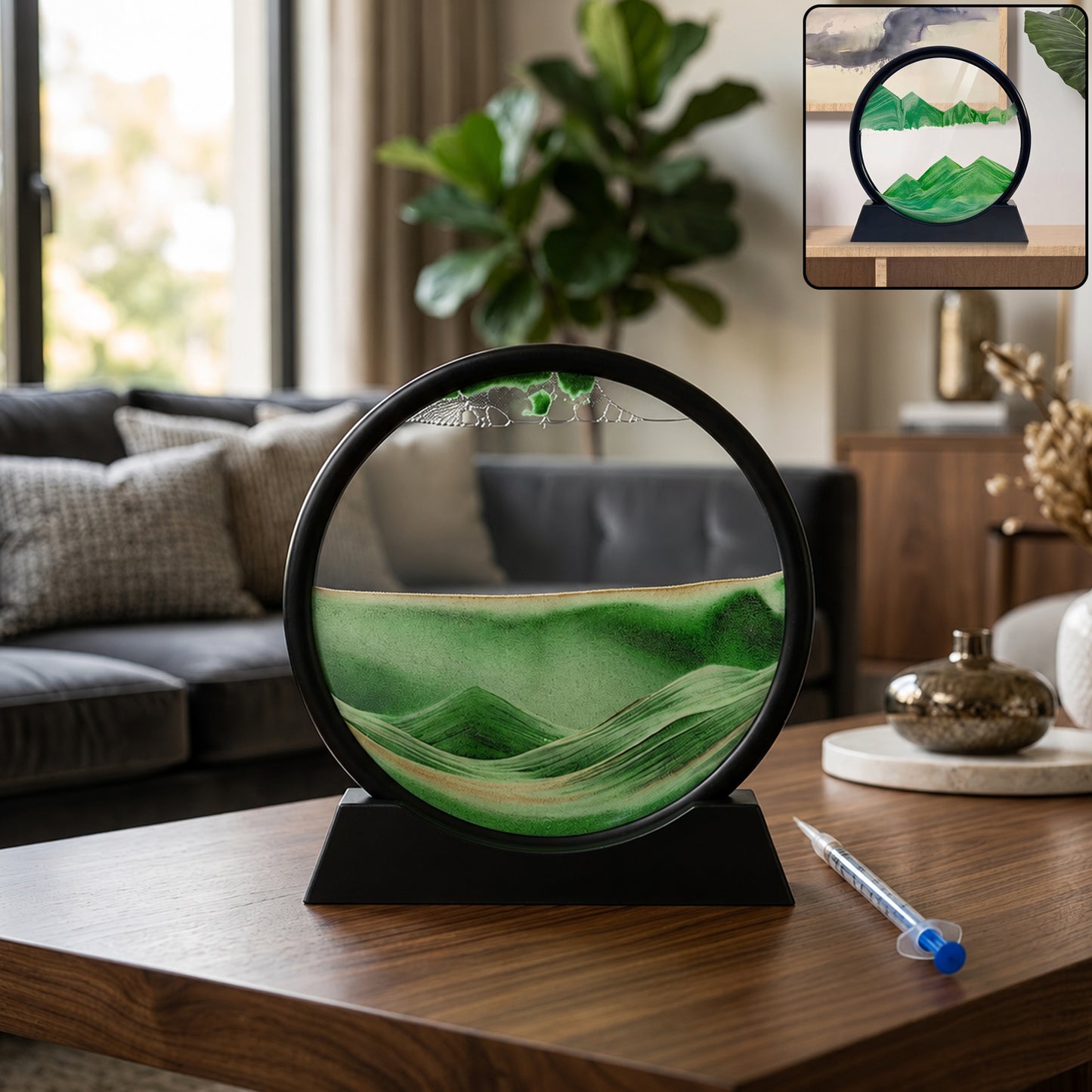 3D Moving Sand Art Round Frame with Stand for Home and Office Table Decor (1 Pc) - image 1