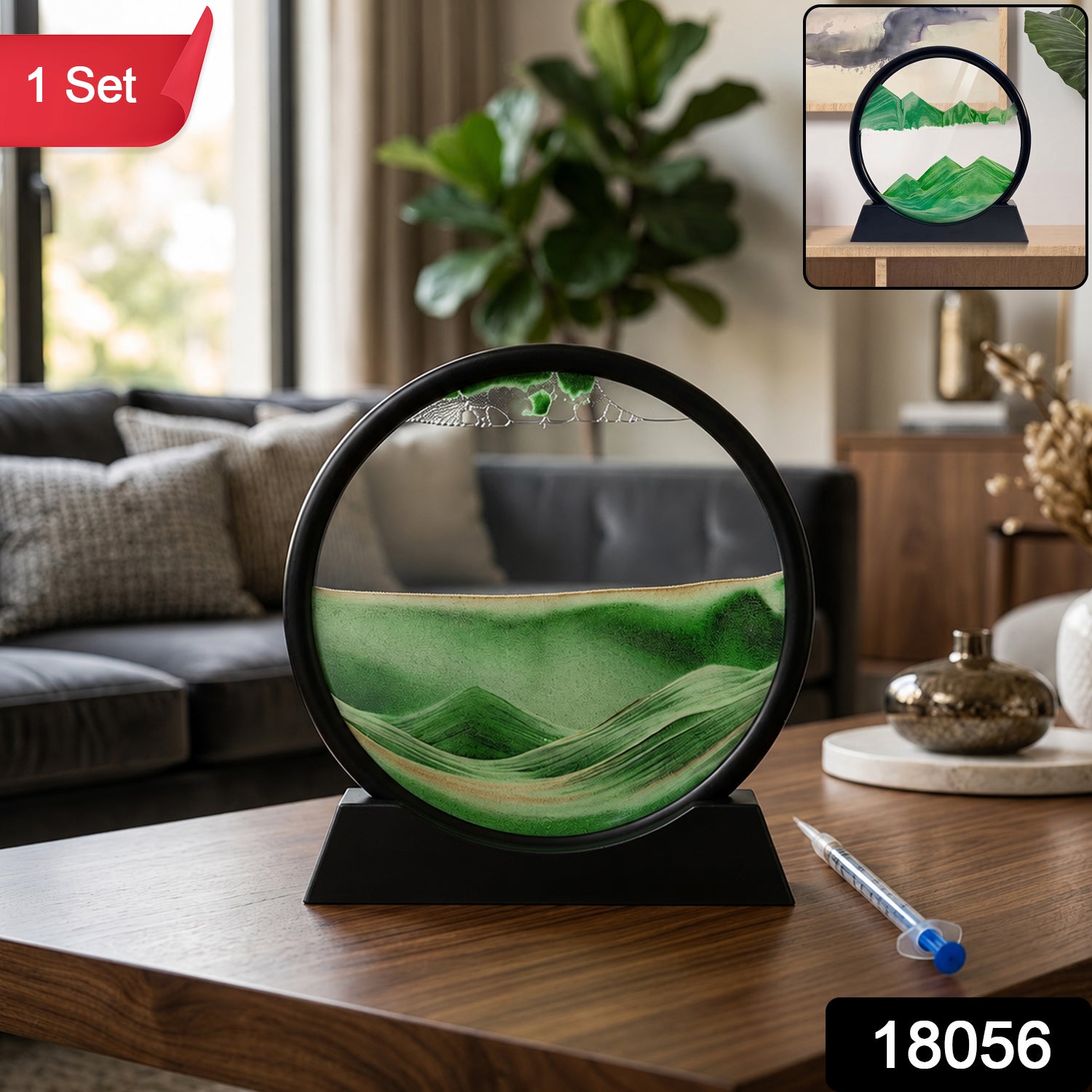3D Moving Sand Art Round Frame with Stand for Home and Office Table Decor (1 Pc) - image 2