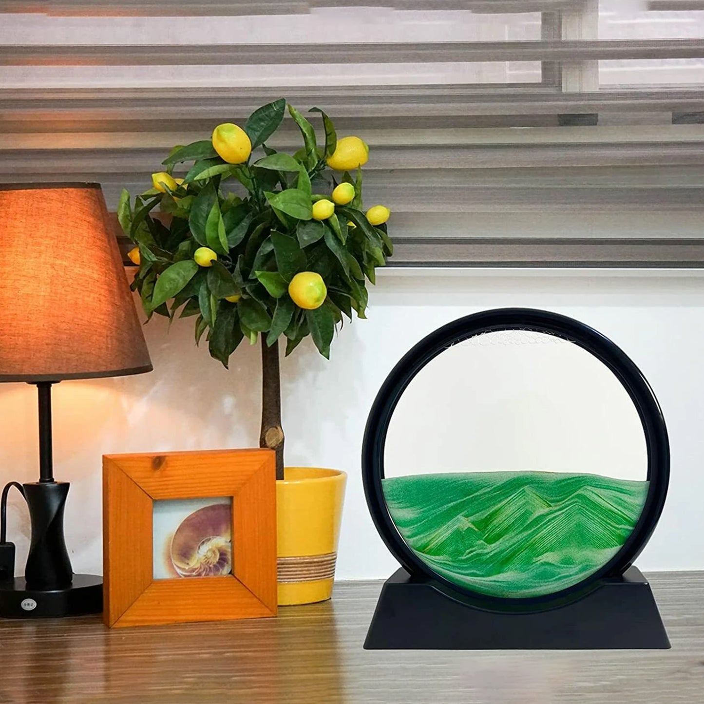 3D Moving Sand Art Round Frame with Stand for Home and Office Table Decor (1 Pc) - image 3