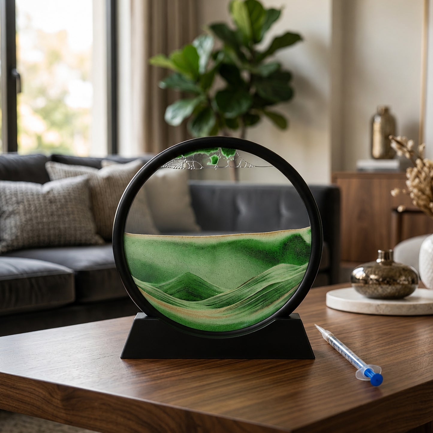 3D Moving Sand Art Round Frame with Stand for Home and Office Table Decor (1 Pc) - image 8