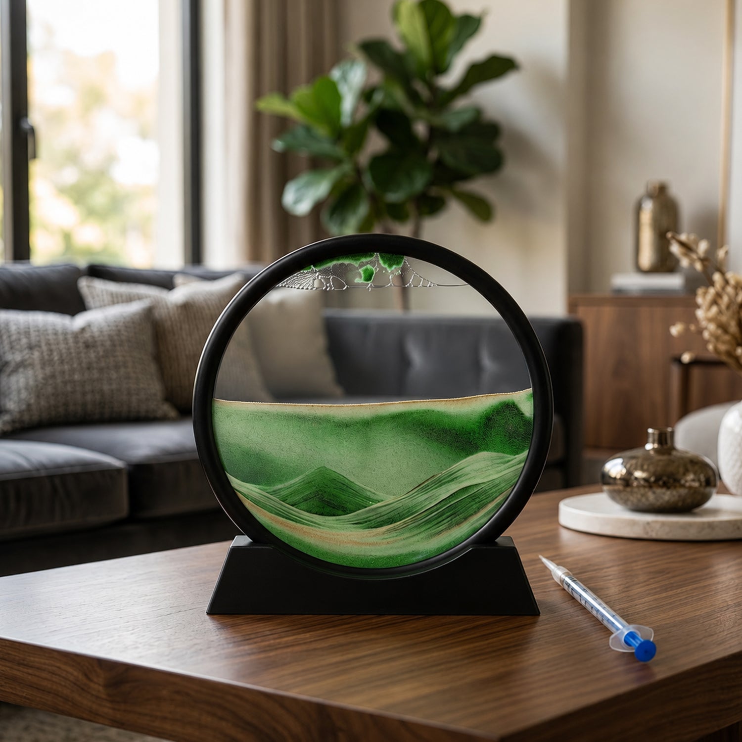 3D Moving Sand Art Round Frame with Stand for Home and Office Table Decor (1 Pc) - image 8