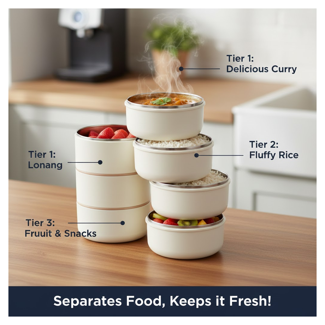 Ganesh Smart Stack 3 Layer Portable Lunch Box  for Office, School, Picnic (3 Layer)