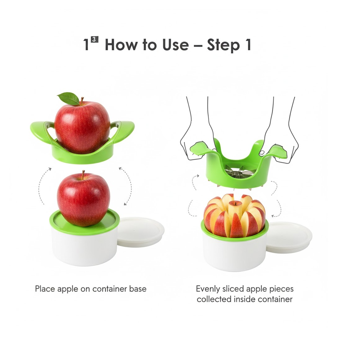Apex Apple Cutter with Container – Unbreakable ABS Body & Stainless Steel Blades