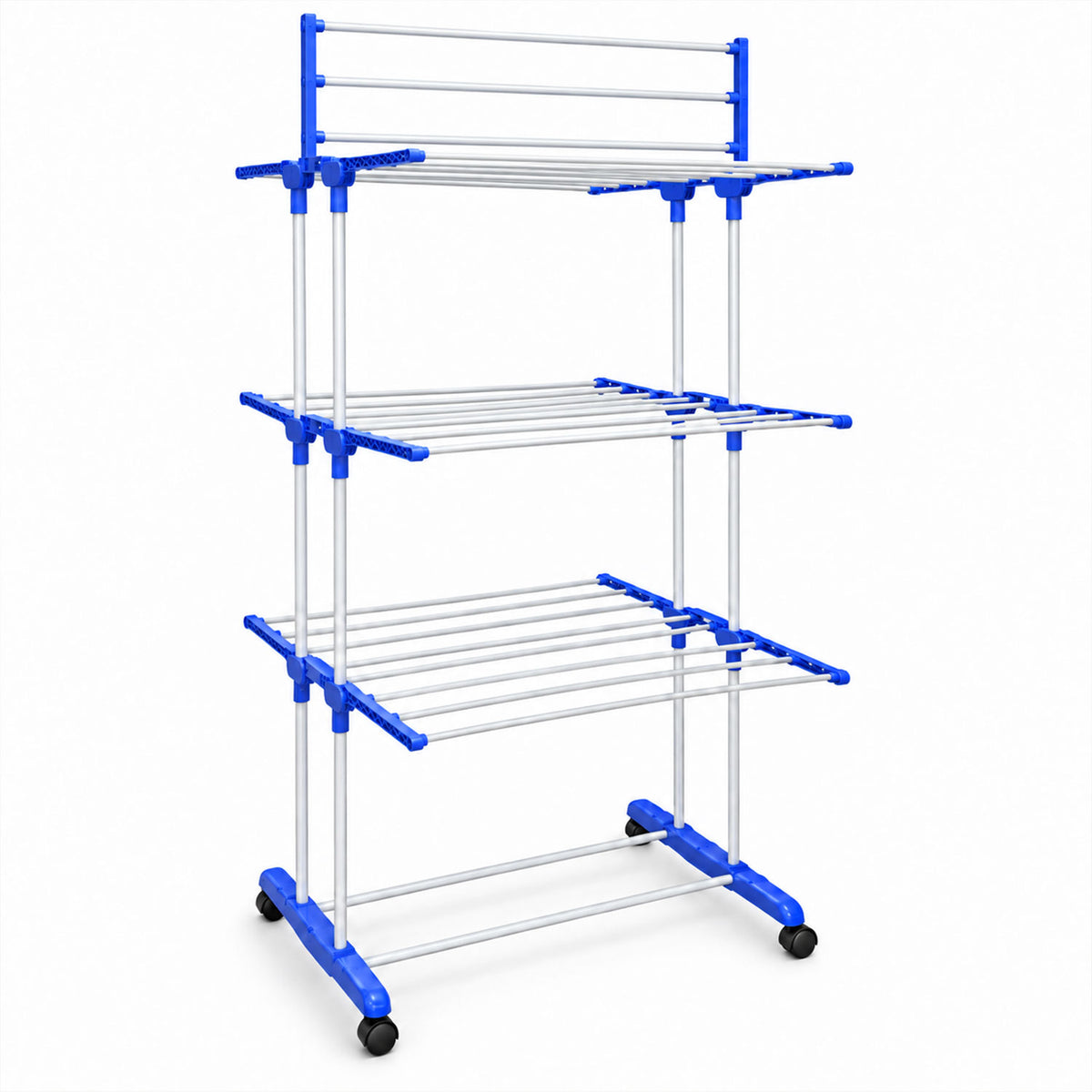 Three tier clothes drying rack with wheels and folding wings - view 07