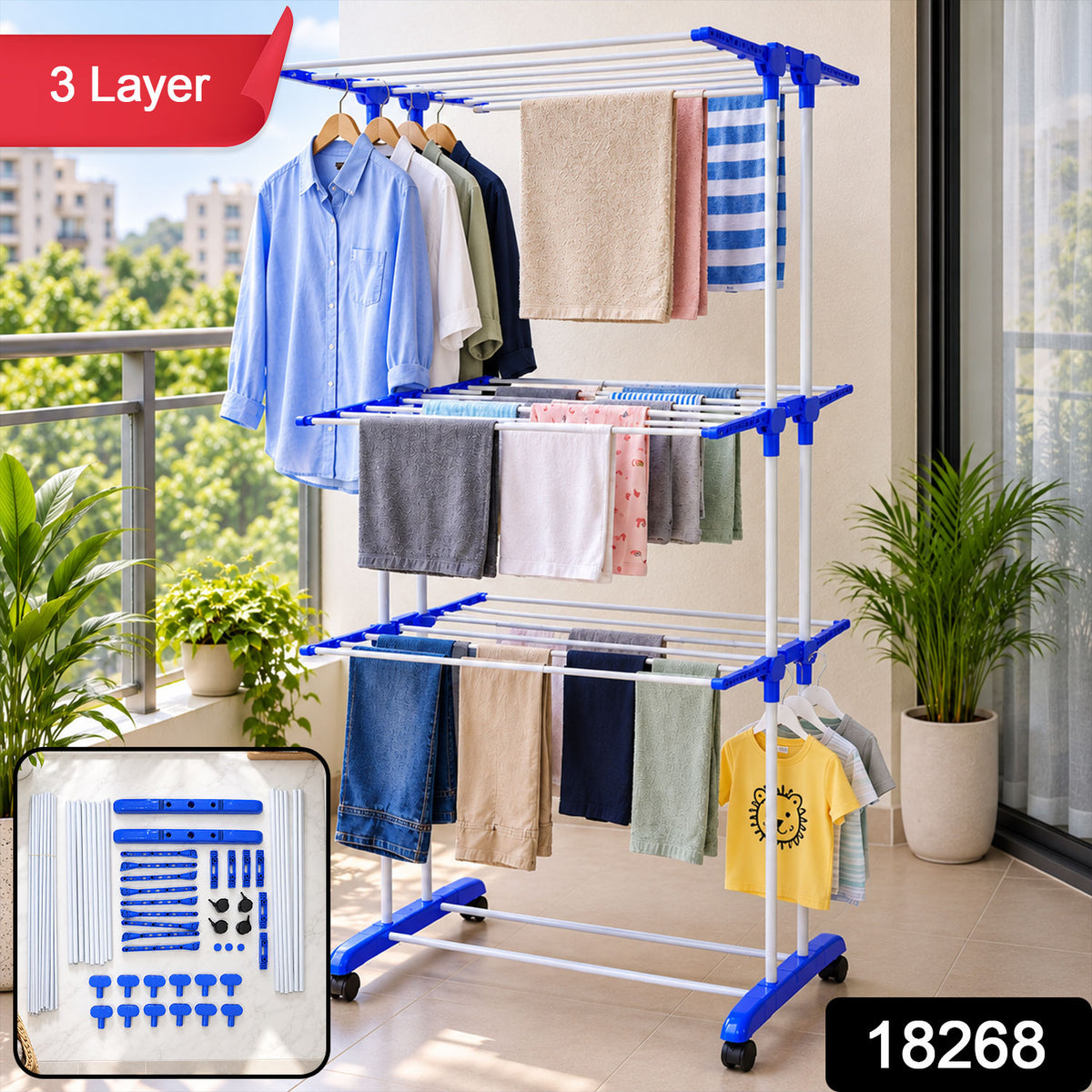 Three layer clothes drying rack with product code 18268