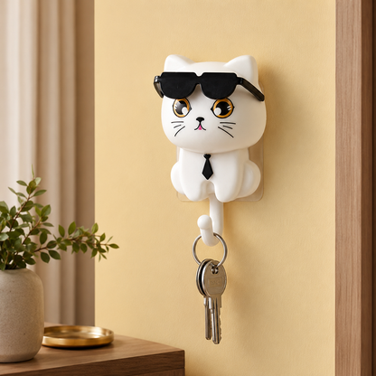 Cat Wall Hook – Cute Sunglasses Design, Self-Adhesive | Styleva