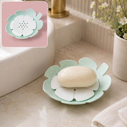 Plastic Soap Dish – Self-Draining Floral Design | VelvetBubbles