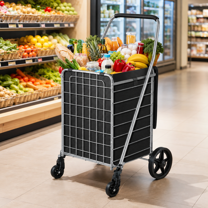Foldable Shopping Cart – Durable Iron Frame & Dual Swivel Wheels | Organivo