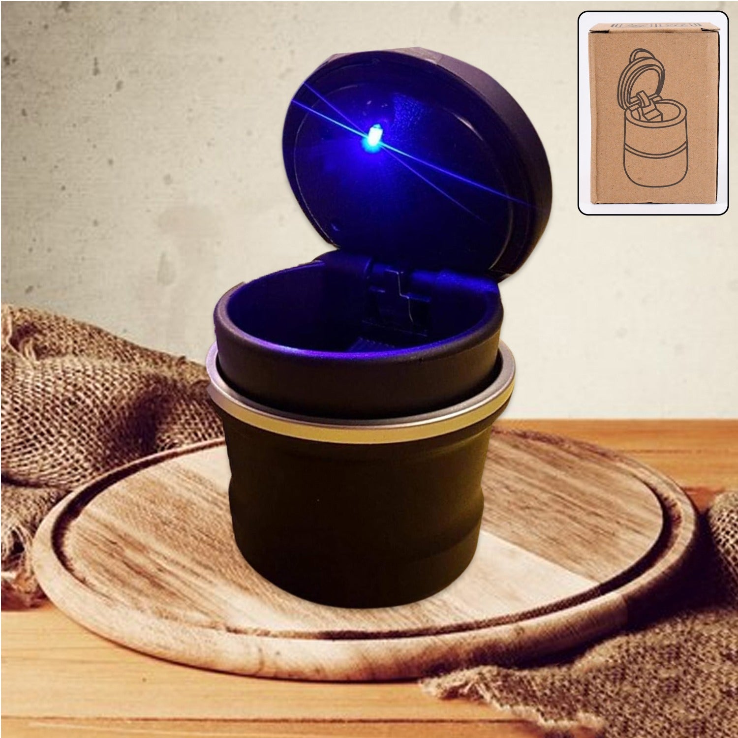 Portable Car Ashtray with Lid and Blue LED Light (1 Pc)