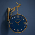 Blue Luxury Double Sided Hanging Wall Clock with Bird Decor