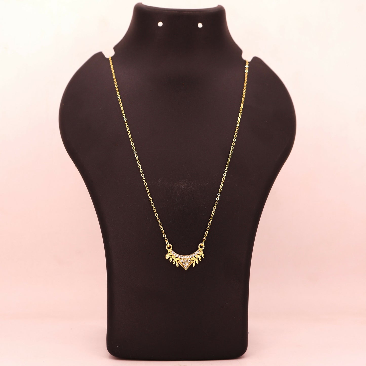 Gold Plated AD V-Shape Leaf Pendant Necklace For women and girls
