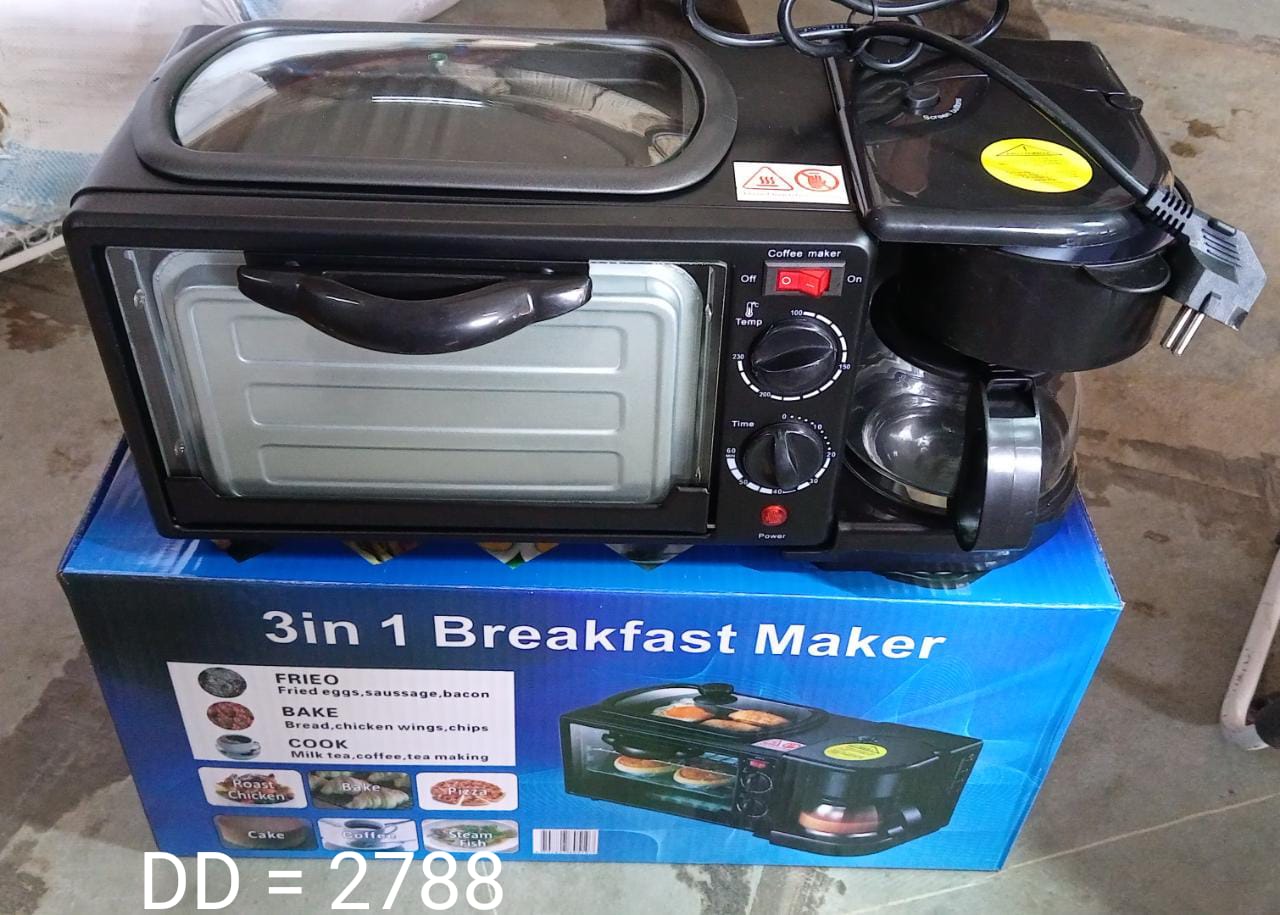 3-in-1 Breakfast Maker: Toaster Oven, Grill Pan & Coffee Maker