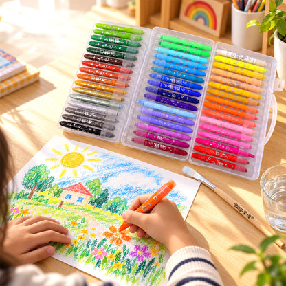 Water-Soluble Twist-Up Colour Crayons with Brush and Carry Case (48 Pc)