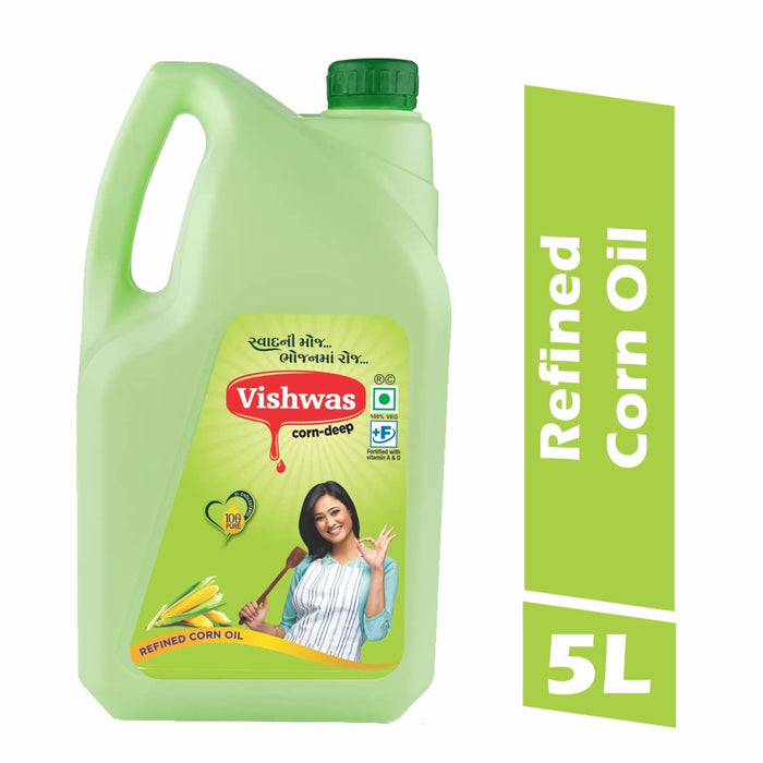 Vishwas Refined Corn Oil 5 Liter Bottle | Makai Oil 100% Pure Corn Cooking Oil | Pure Edible Corn Oil 5L
