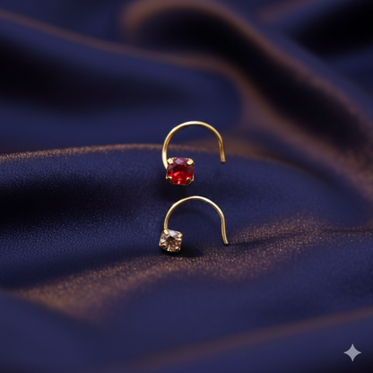 Gold Plated Ruby & Champagne Crystal Nosepin kati Combo Pack of 2