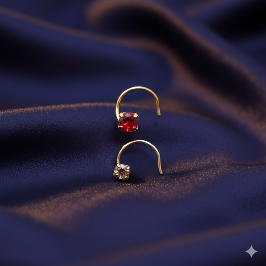 Gold Plated Ruby & Champagne Crystal Nosepin kati Combo Pack of 2