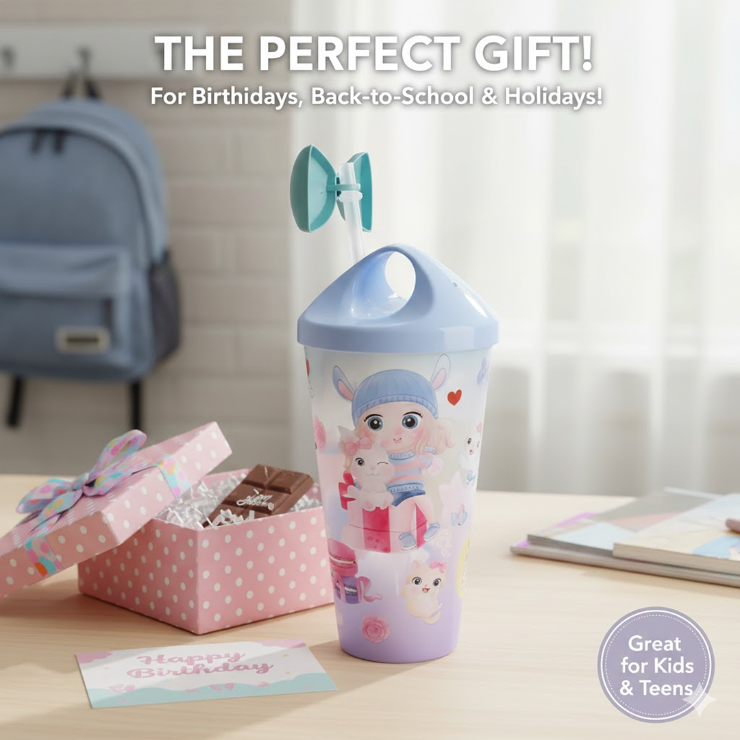 Unicorn Water Bottle with Straw & Lid for Kids (Without Light)