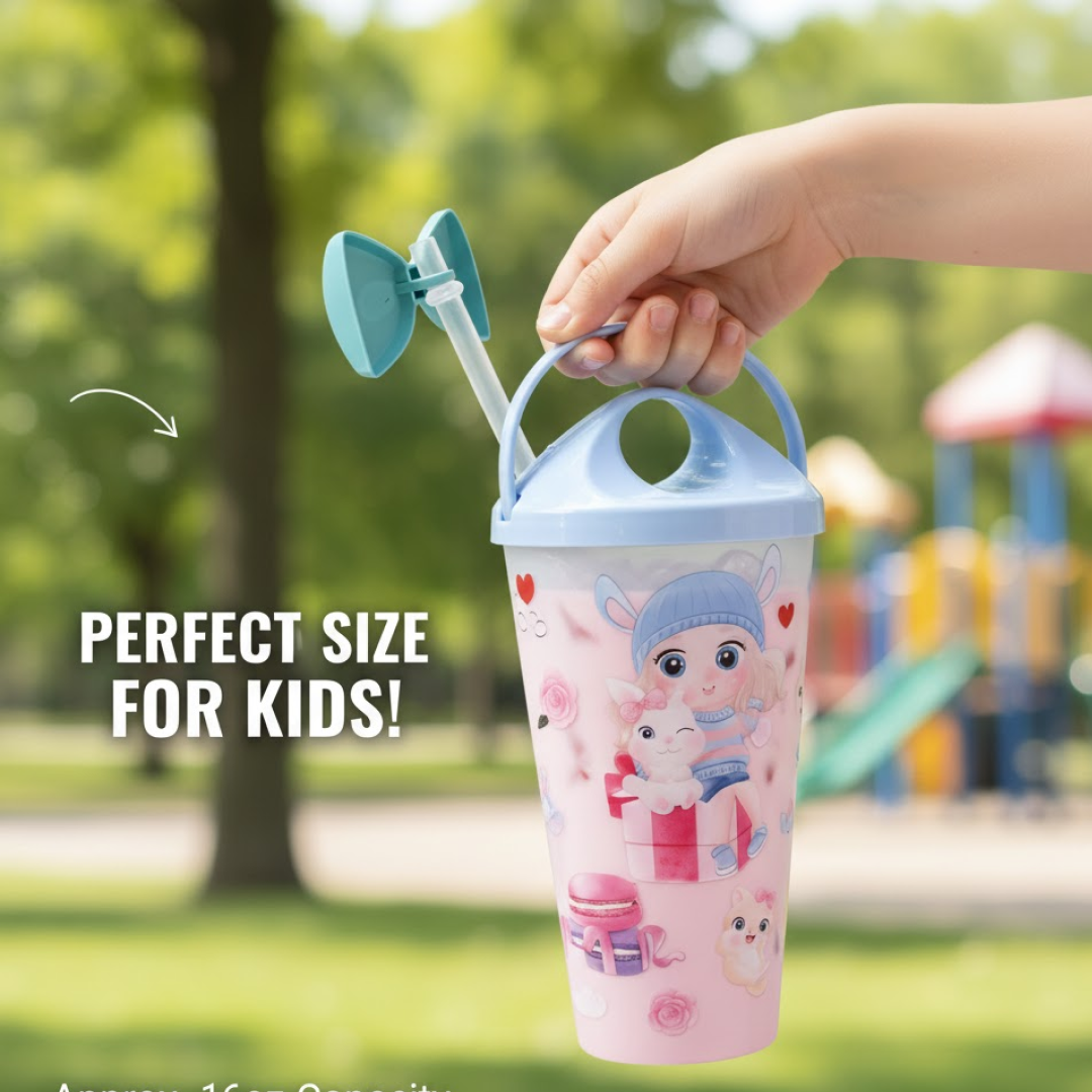 Unicorn Water Bottle with Straw & Lid for Kids (Without Light)
