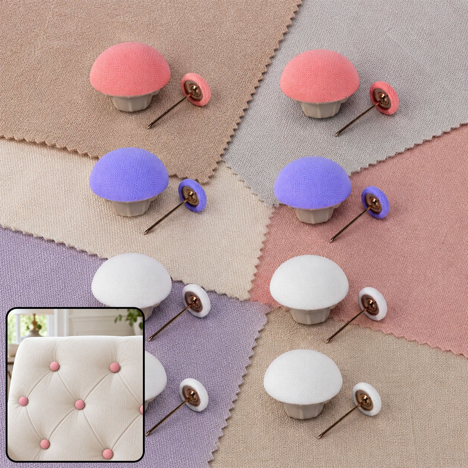 Mushroom Upholstery Pins – Elegant No-Sew Furniture Decor