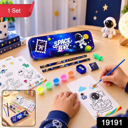 Kids Stationery Kit for School with Pencil Box, Paints and Colour Cards (1 Set)