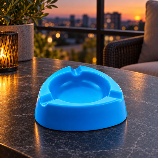 Sky blue plastic ashtray showcase