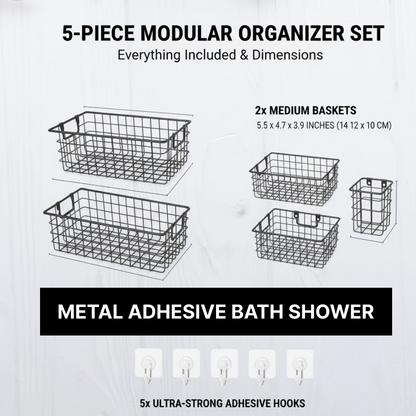 Metal Shower Basket / Canddy, for Bathroom Organiser (5 Pc Combo)