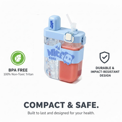 2in1 Dual Compartment Water Bottle with Straw & Adjustable Shoulder Straps (1 Pc/Multi color)