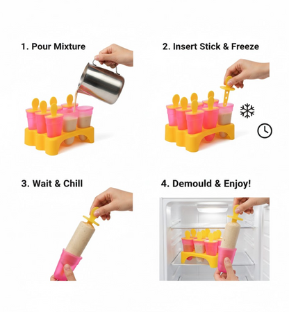Kulfi Maker Moulds Set Plastic Homemade Kulfi Mould 6pcs Set For Freezer Use