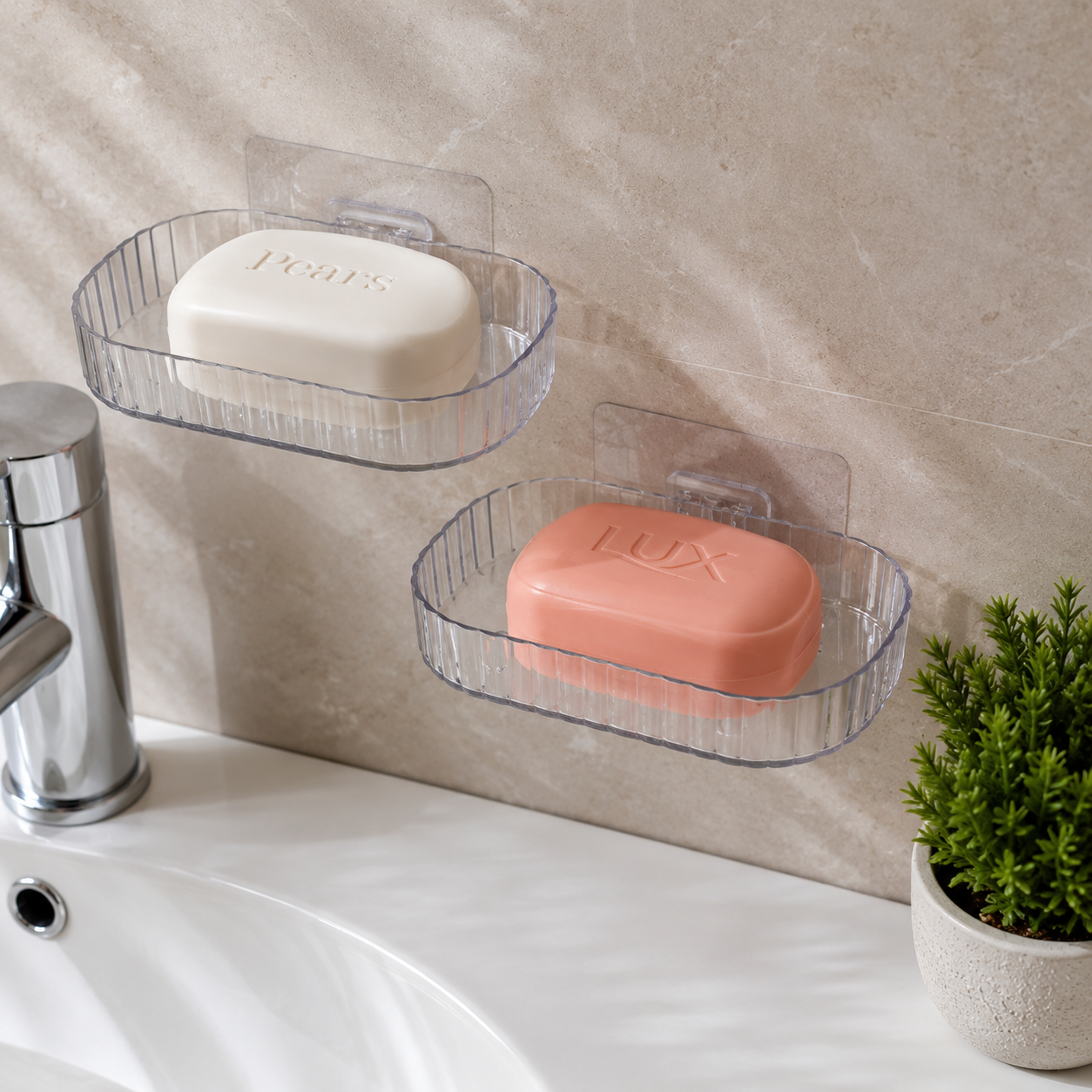 Transparent Wall Mounted Soap Dish Holder – Self Adhesive 2 Pc