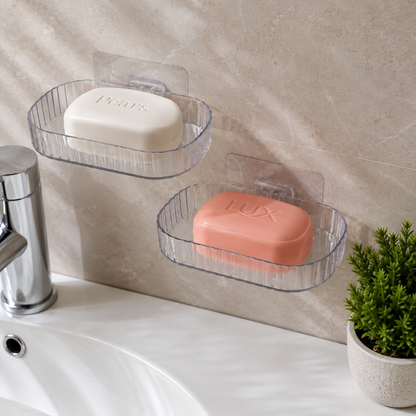 Transparent Wall Mounted Soap Dish Holder – Self Adhesive 2 Pc