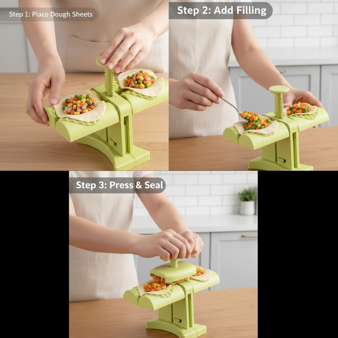 Double-Head Dumpling Maker Mold – Press Two Dumplings at Once (Brown Box)