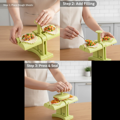Double-Head Dumpling Maker Mold – Press Two Dumplings at Once (Brown Box)