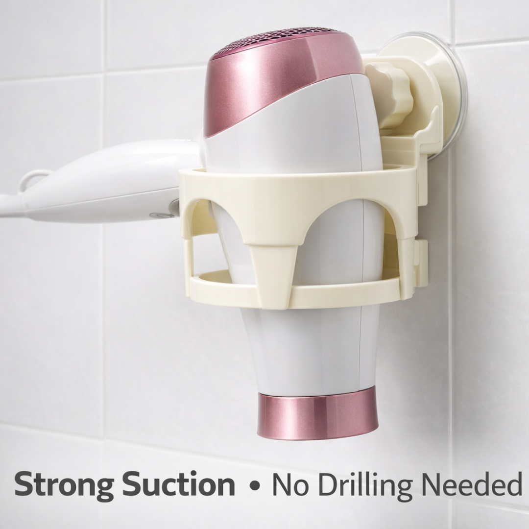 Hair Dryer Holder with Suction - Wall-Mount Bathroom Organizer for Women & Girls