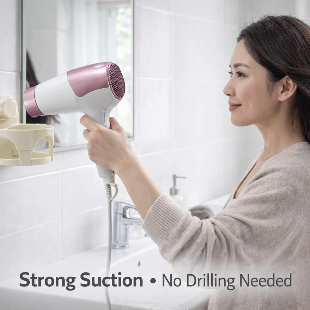 Hair Dryer Holder with Suction - Wall-Mount Bathroom Organizer for Women & Girls