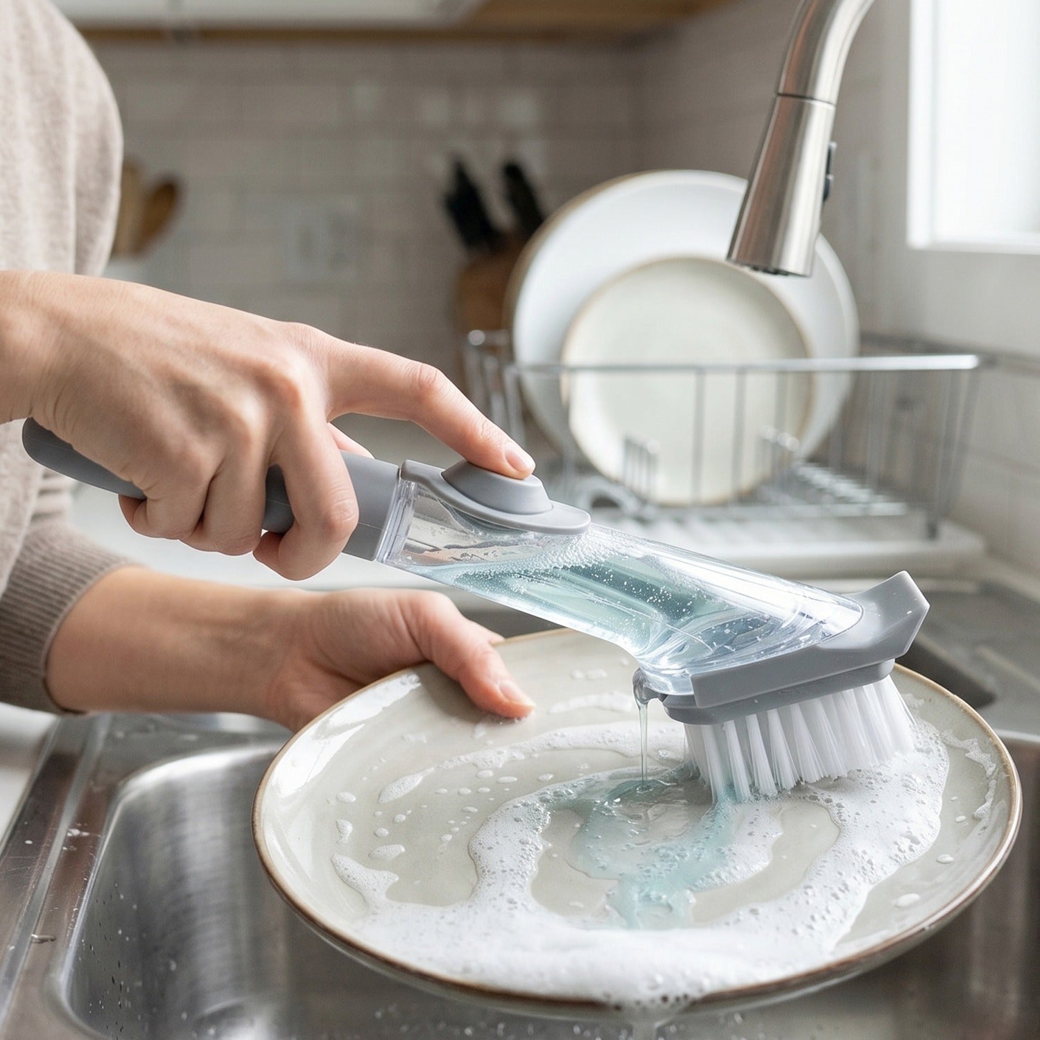 Soap Dispensing Dish Scrub Brush Refillable Kitchen Cleaning Brush (1 Pc)