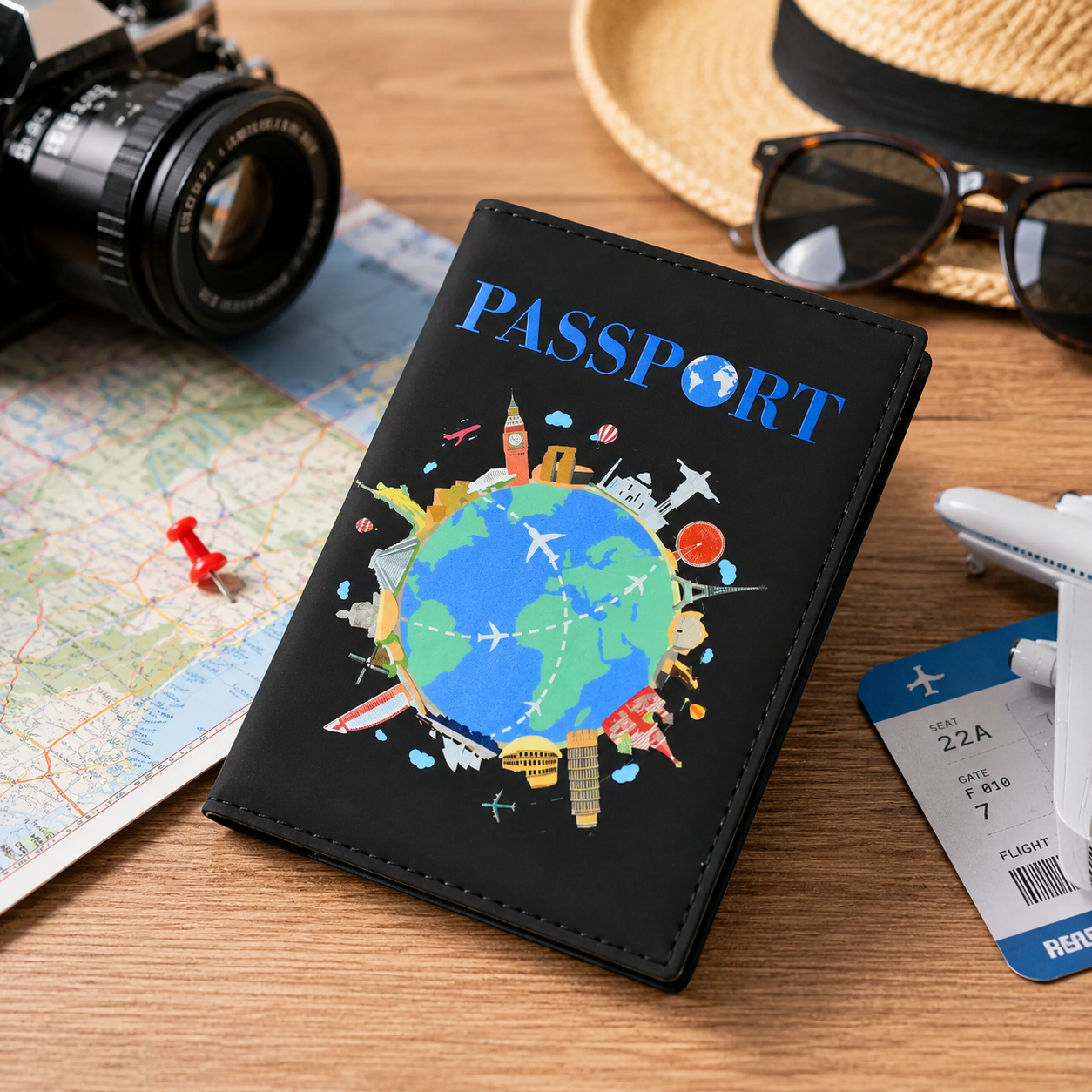 World Map Passport Holder – Stylish Durable Travel Cover