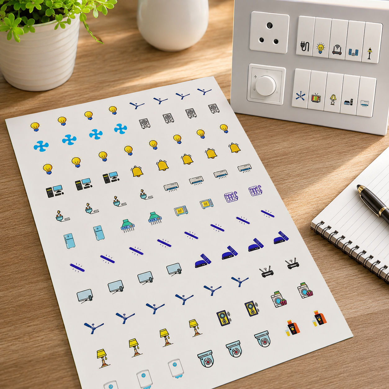 Smart Switch Icon Stickers – Pack of 10 Sheets with Appliance Icons