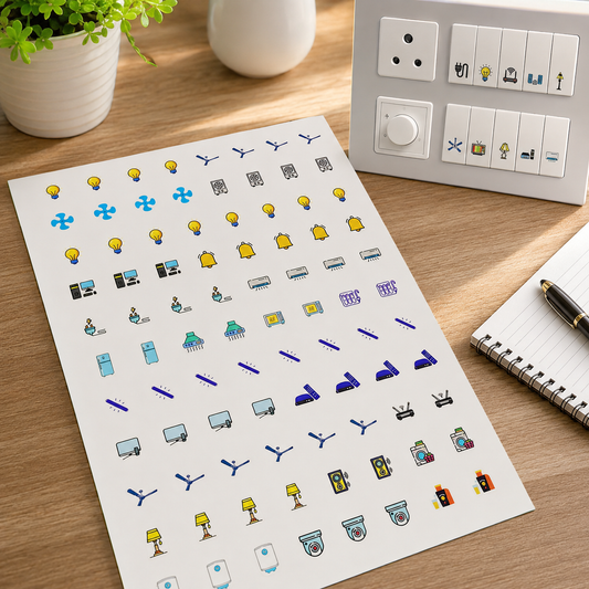 Smart Switch Icon Stickers – Pack of 10 Sheets with Appliance Icons