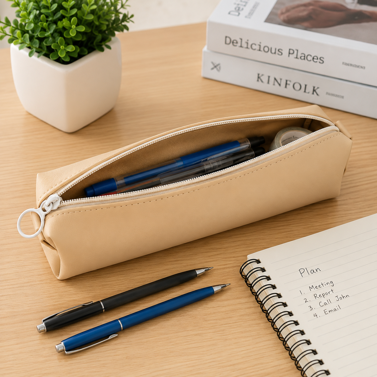 PU Leather Pencil Pouch – Slim, Soft Zippered Stationery Case