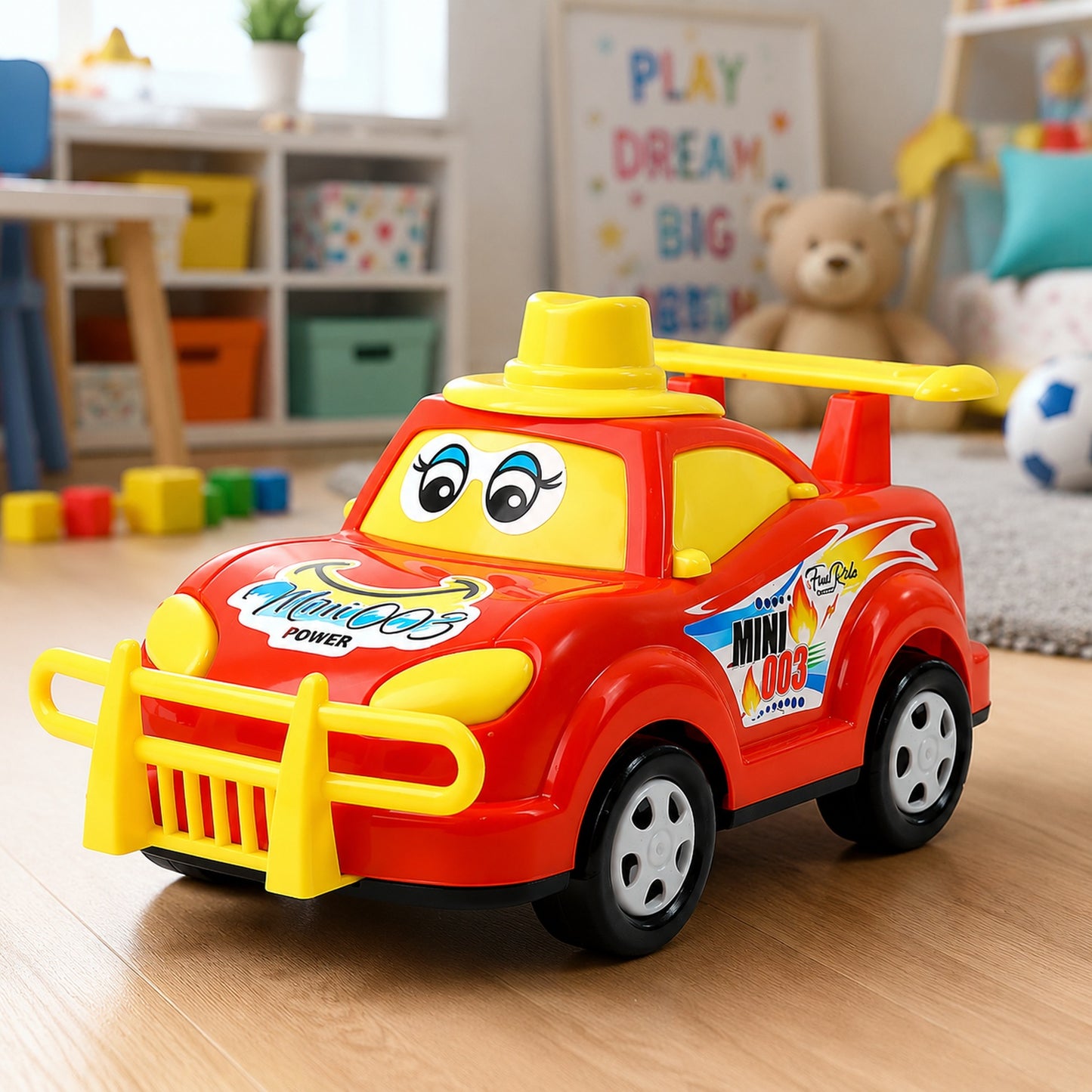 Friction-Powered Cartoon Racing Car Toy – Battery-Free & Sturdy