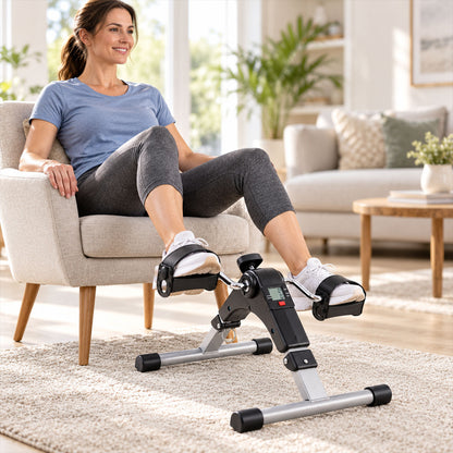 Foldable Mini Cycle Pedal Exerciser with Resistance Knob and Display (1 Set)
