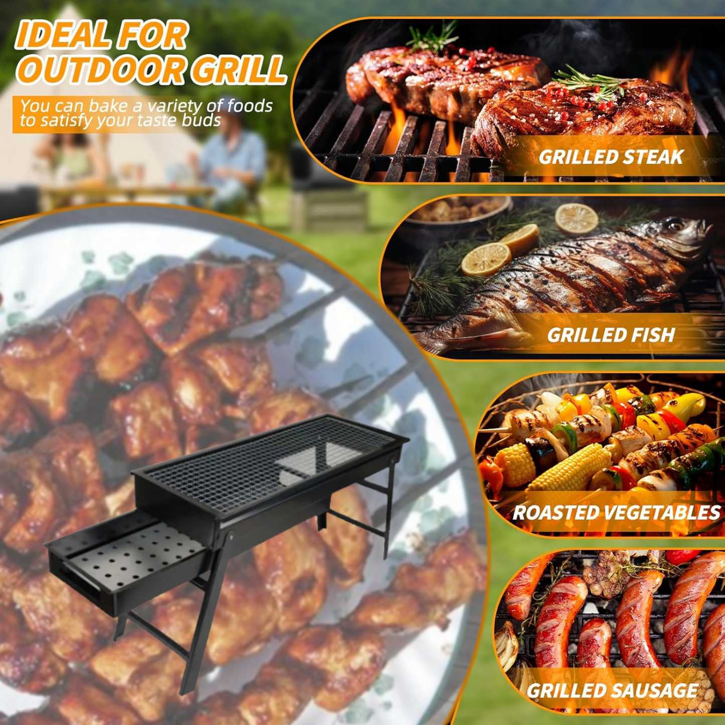Folding Portable Barbeque BBQ Grill Set for Outdoor and Home