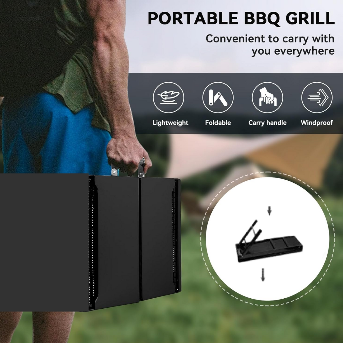 Folding Portable Barbeque BBQ Grill Set for Outdoor and Home