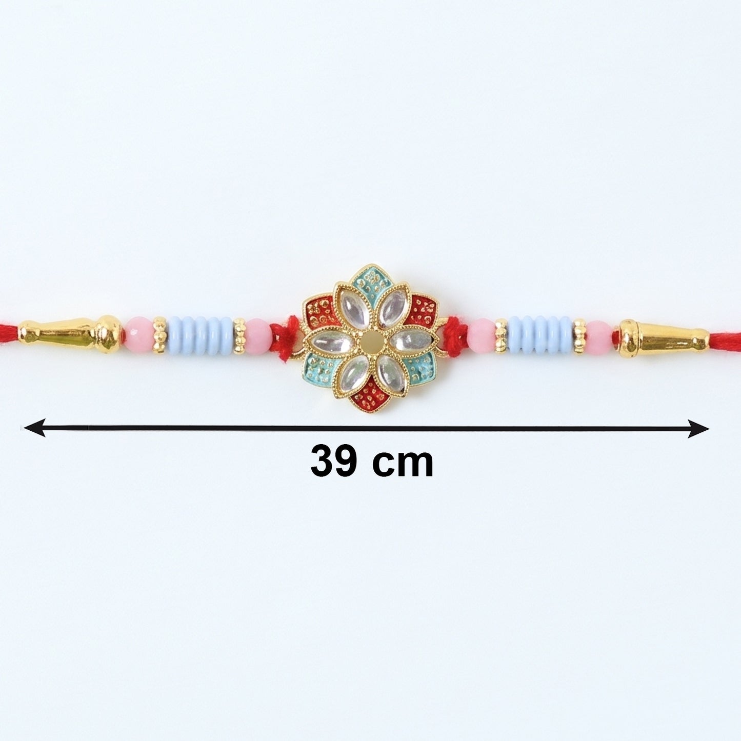 Colorful designer rakhi with star petal shape and decorative beads