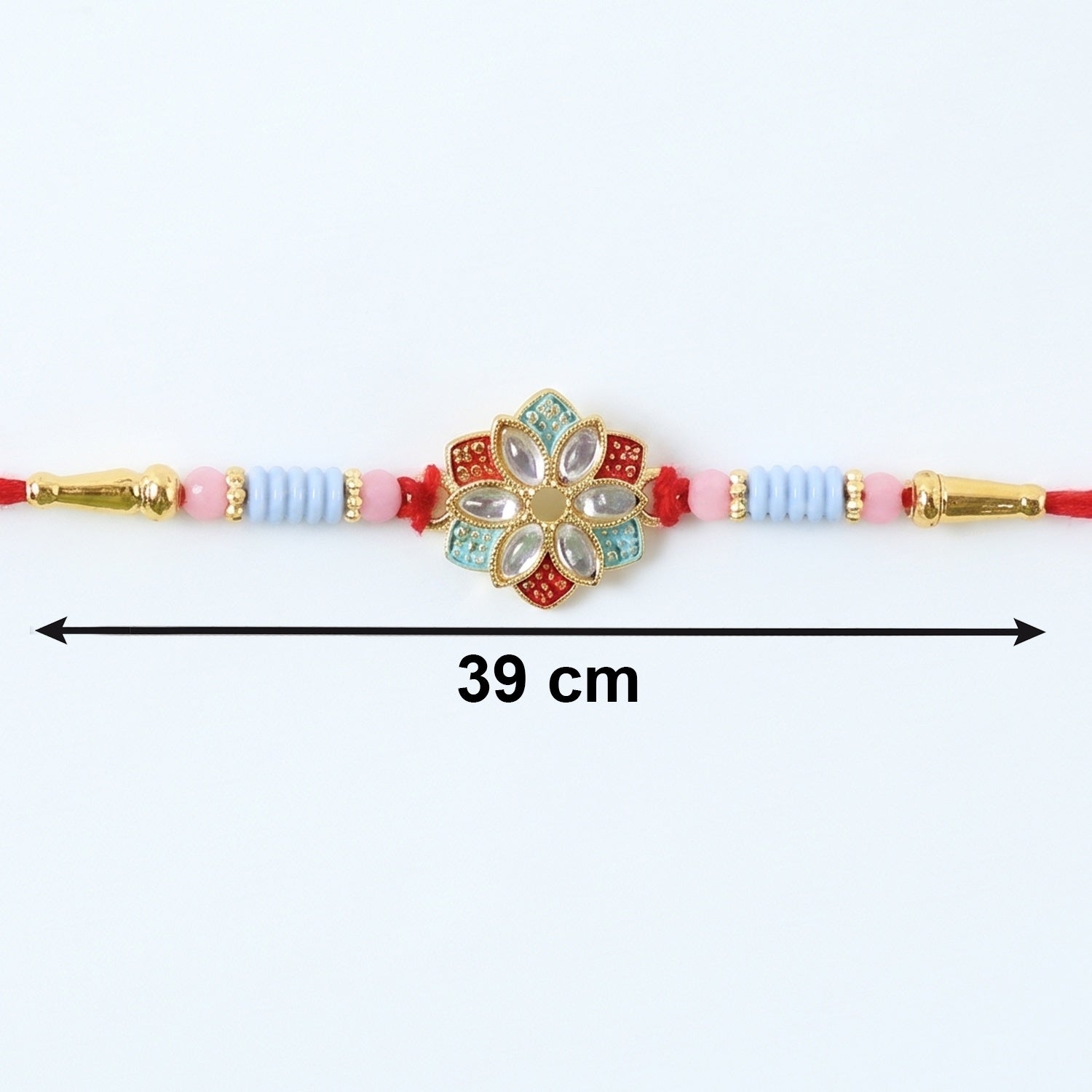 Colorful designer rakhi with star petal shape and decorative beads