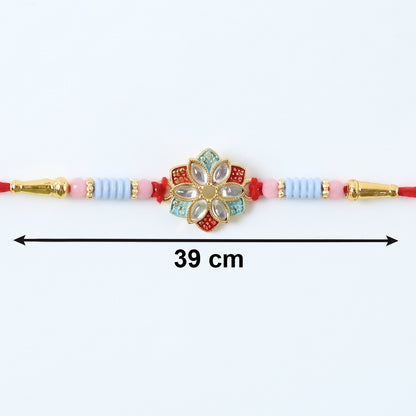Colorful designer rakhi with star petal shape and decorative beads