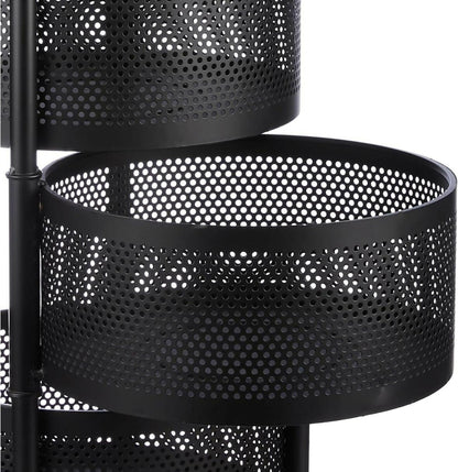 Compact Round 2-Layer Kitchen Trolley with Ventilated Mesh Baskets & Four Swivel Wheels