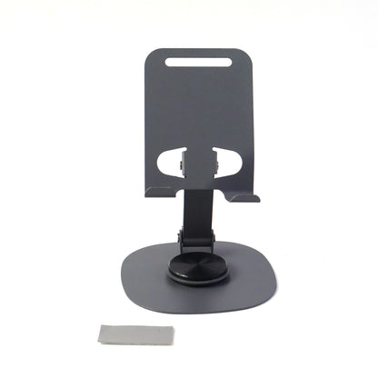 Close-up of sturdy metallic round base of mobile stand