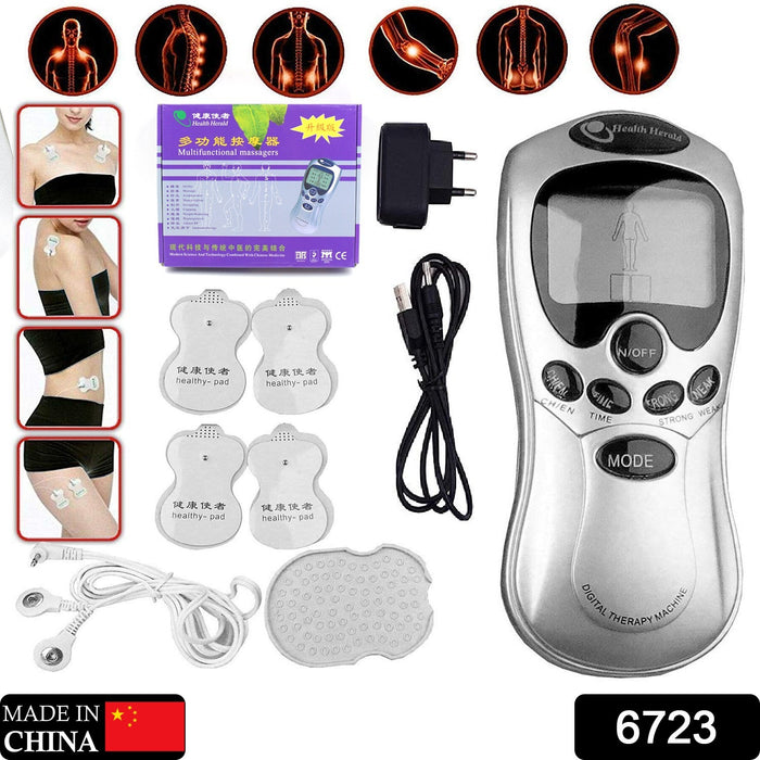 6723 Multifunctional Massager, Health Care Digital Chinese Meridian Tens Therapy Massager Relax Body Muscle Acupuncture Machine 4 Electrode Pads & Charger Adapter and Cable, Physiotherapy, Electric Digital Therapy neck back Mane Massage
