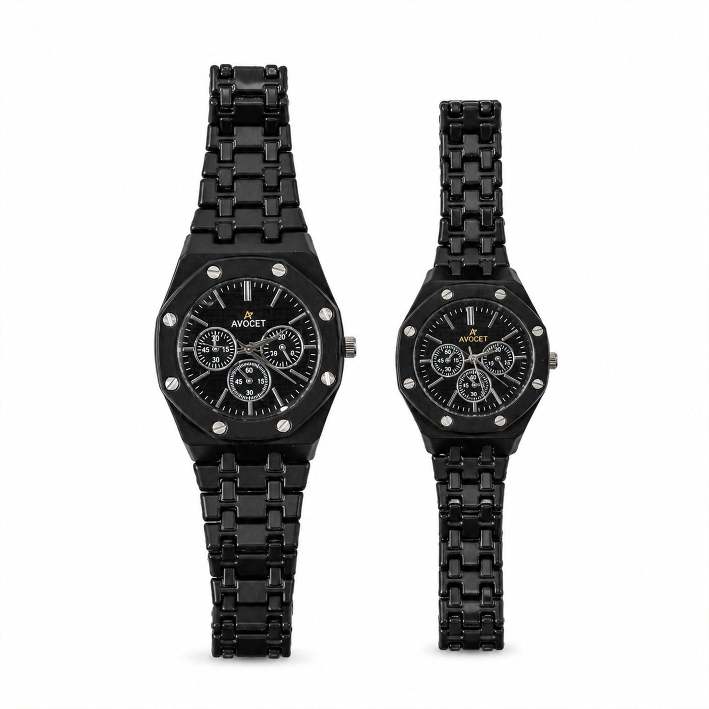 Black Dial Stainless Style Couple Watch Set with Matching Analog Design for Men Women